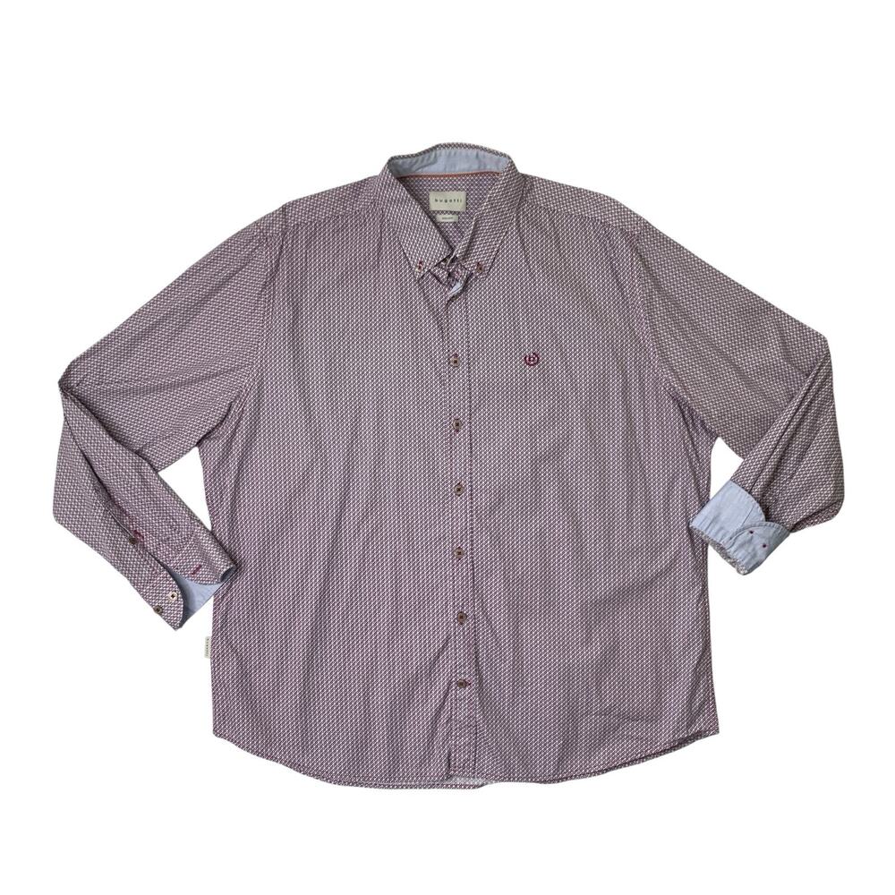 Bugatti Shirt Mens XXL Button Down Long Sleeve Darted Geo Pattern Flip Cuff